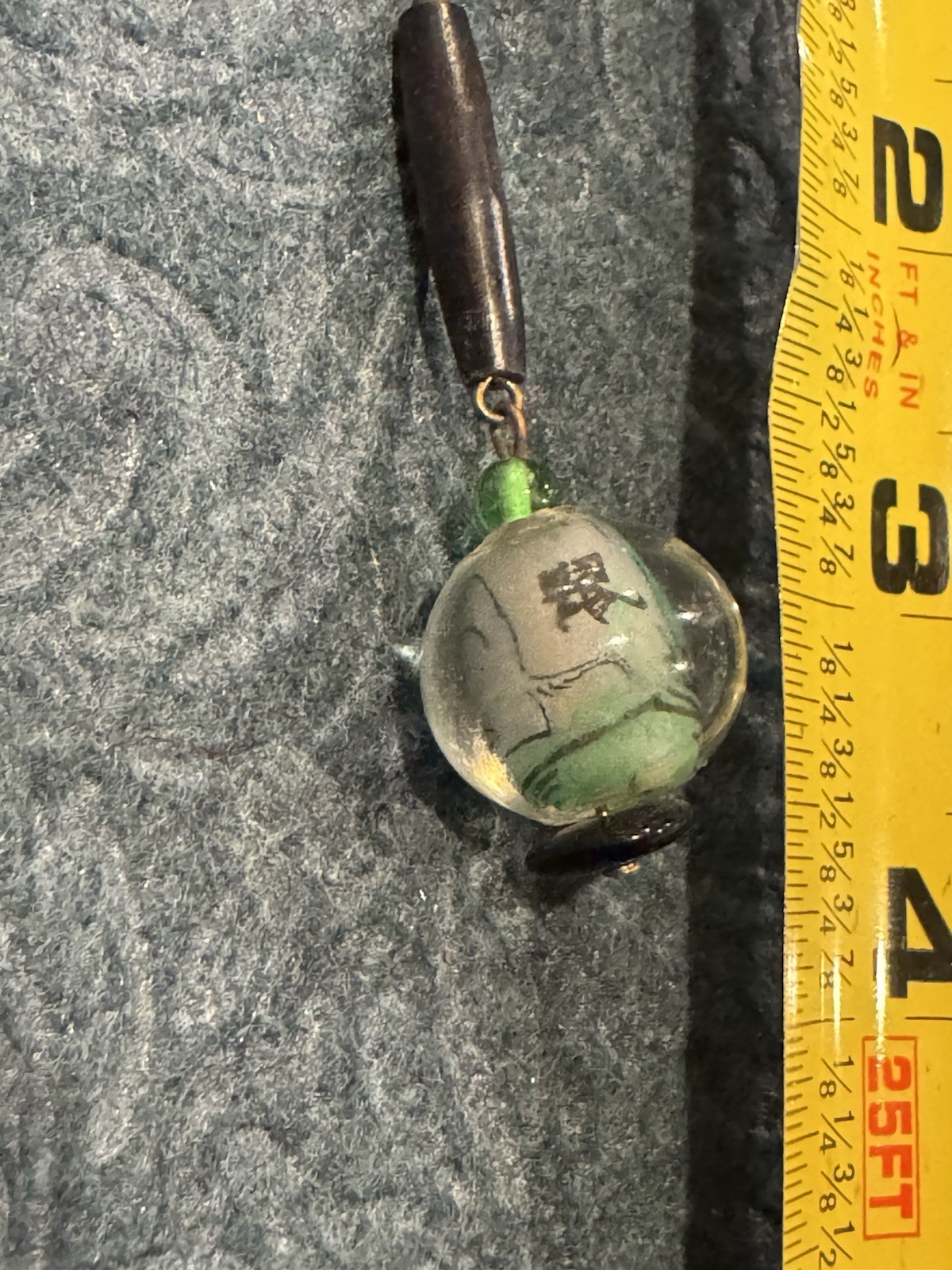 Vintage Chinese Reverse Painted Glass Pendant Keychain Fob Ring Year Of The Rat