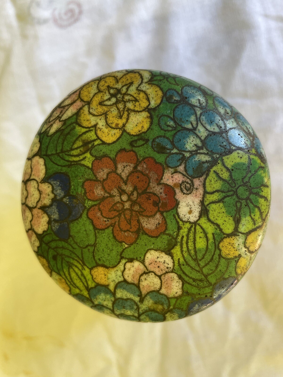 Late 1800’s Chinese Cloisonne Enamel Metal Tea Caddy W Lid