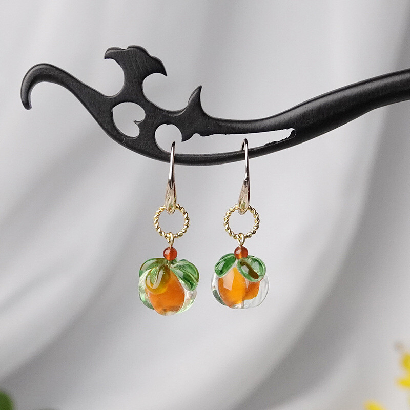 China Agate/Coloured Glaze Gild Persimmon Tibetan Style Fashion Earbob Earrings
