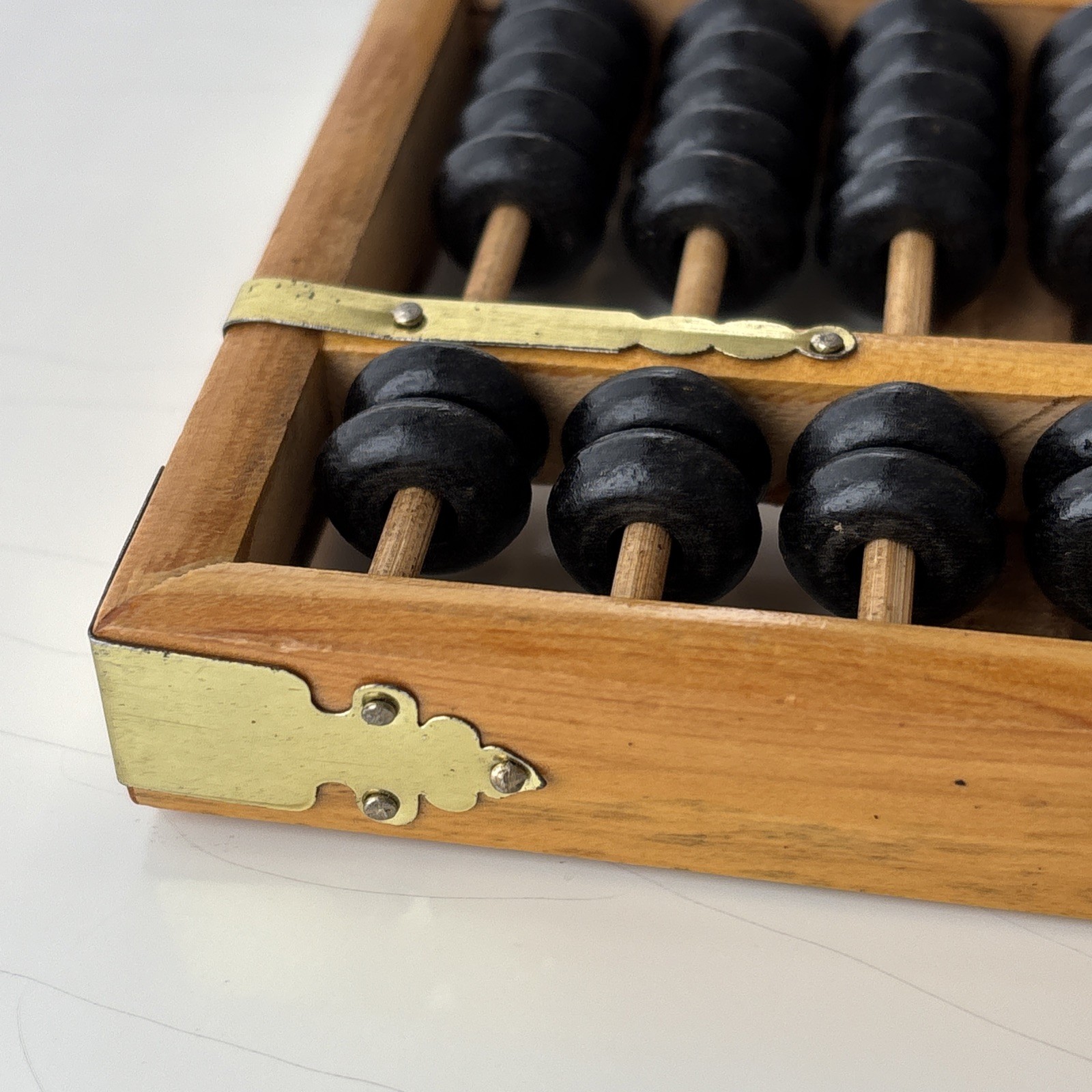 Vtg Chinese Abacus 91 Black Beads 13 rods 9.5×4” wood wooden Small