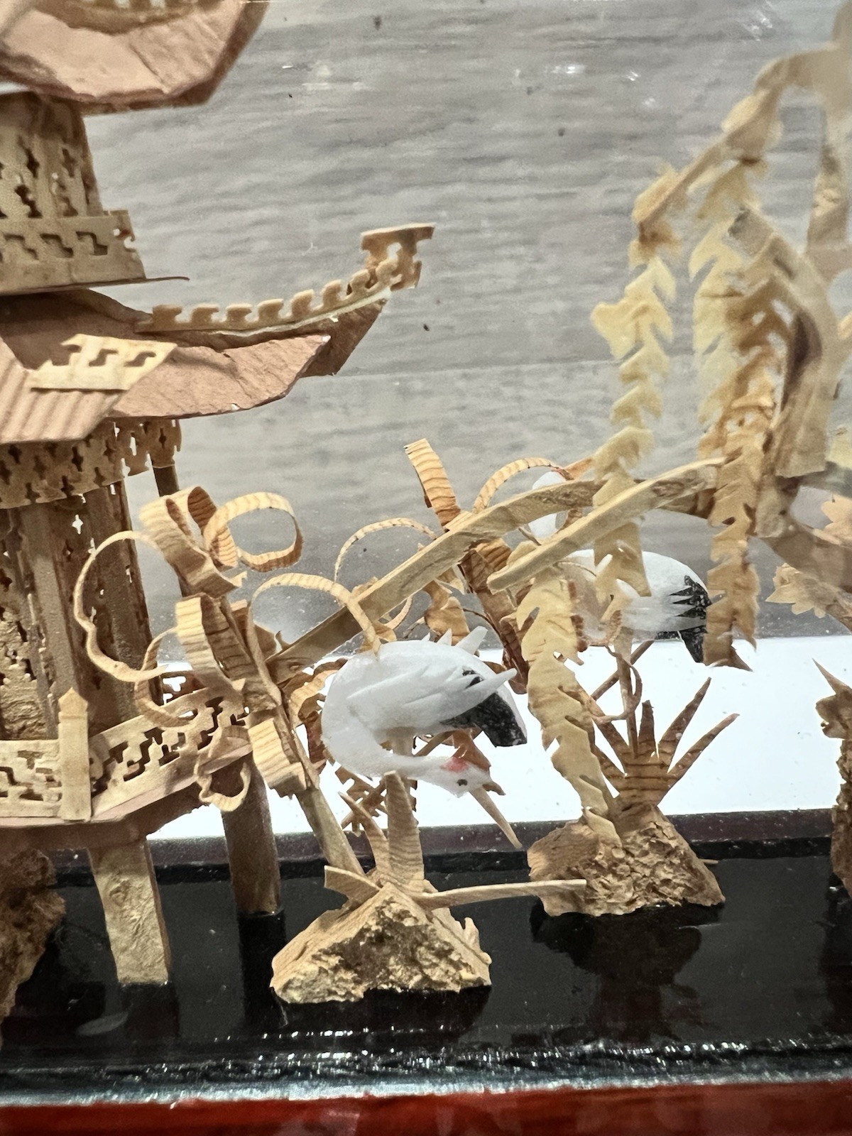 Vintage Chinese Hand Carved Cork Enclosed Diorama Sculpture Village 8” Long