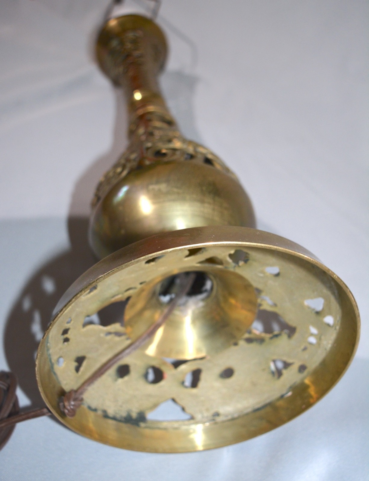 Brass Table Lamp Vintage Chinoiserie Chinese Dragon Pierced Art Sculpture Flower