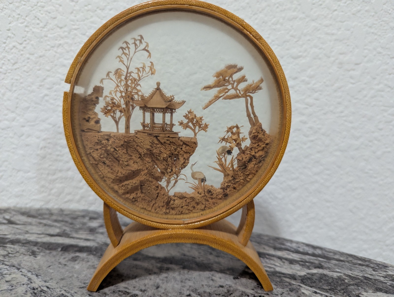 Vintage Chinese Cork Carving Diorama Bamboo