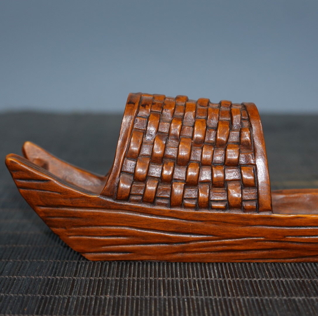 8″ Dollhouse Collect China Box-wood Miniature Furniture Ship-Boat Statue