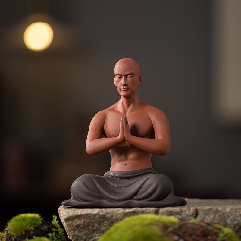 Zisha Zen Monk Statue Buddhist Little Monk Ornament Chinese Style Decor