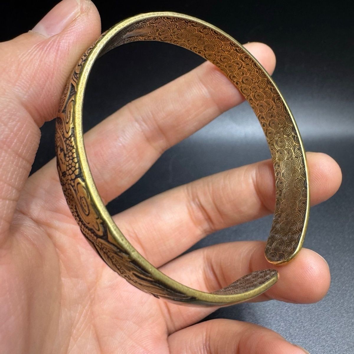 Vintage Brass Dragon Phoenix Bangle Antique Copper Open Bracelet