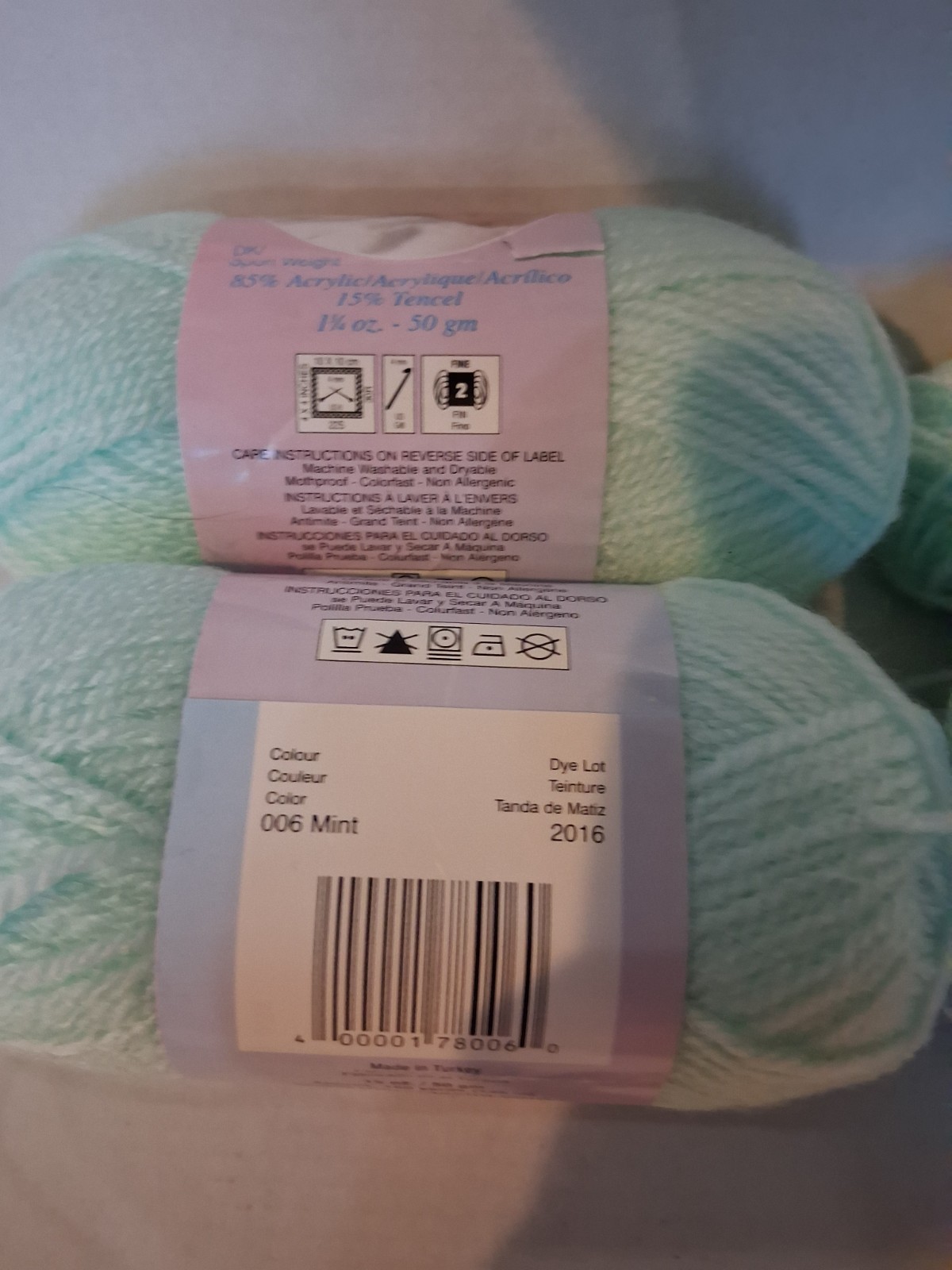 Mary Maxim Baby’s Best Mint Lot 4 Skeins DK #2 Fine/Sport Acrylic Tencel