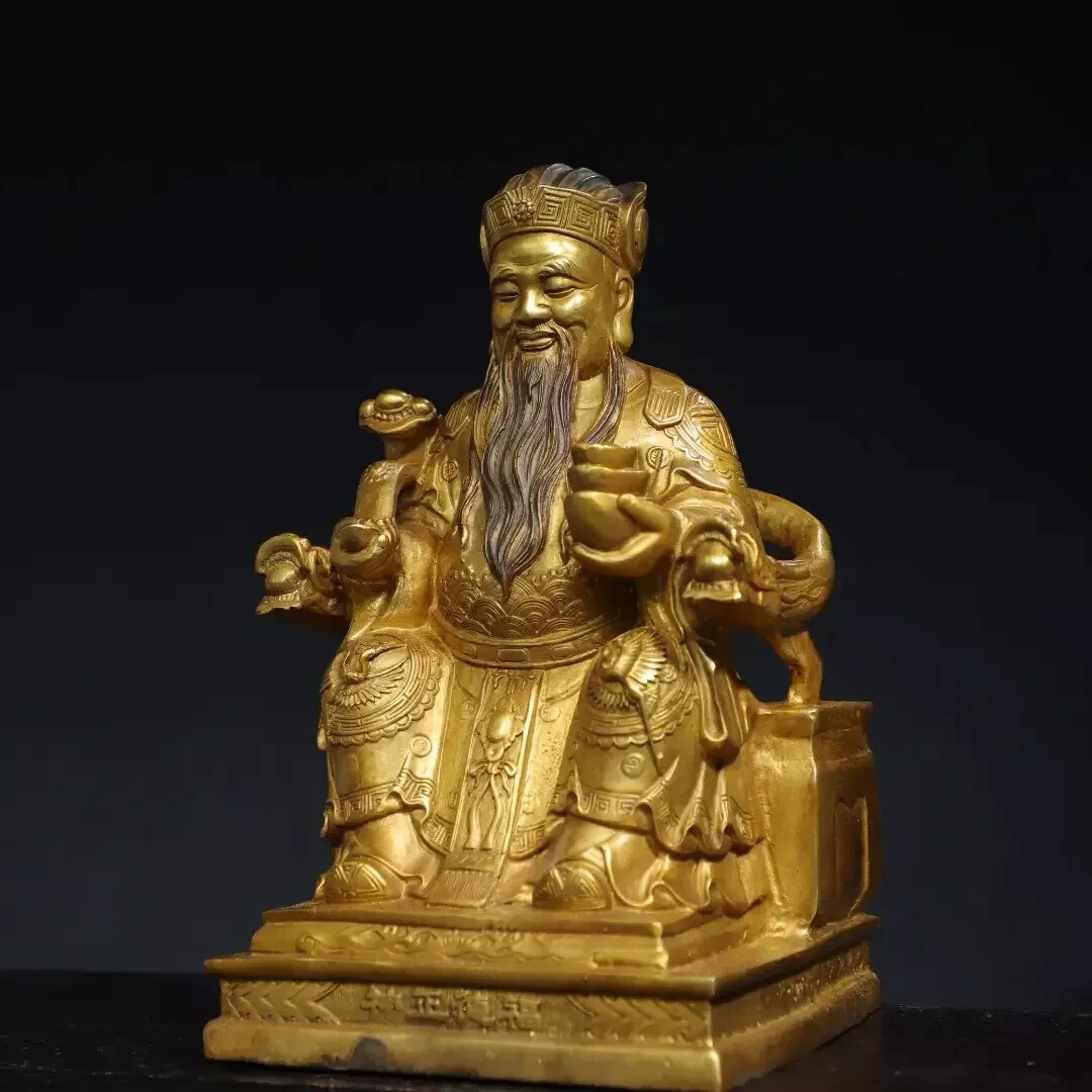 Fengshui old Copper gilded Buddhist Buddha statue of God of Wealth