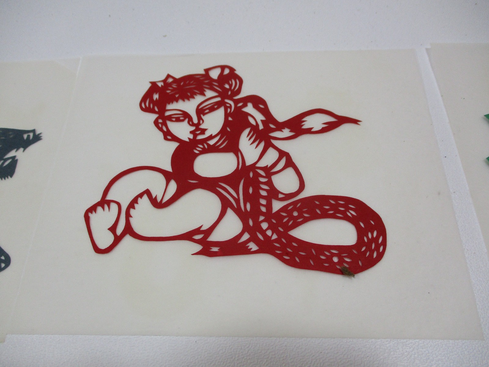 Lot Set 8 Vintage Chinese Folk Art Paper Cuts Woman with Animals Multicolor