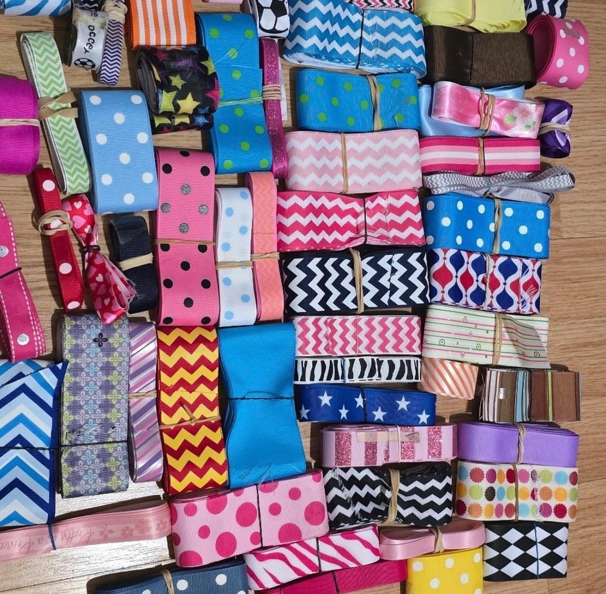 Large Assorted Craft Ribbon Lot – Grosgrain Solids & Prints – Bows & DIY
