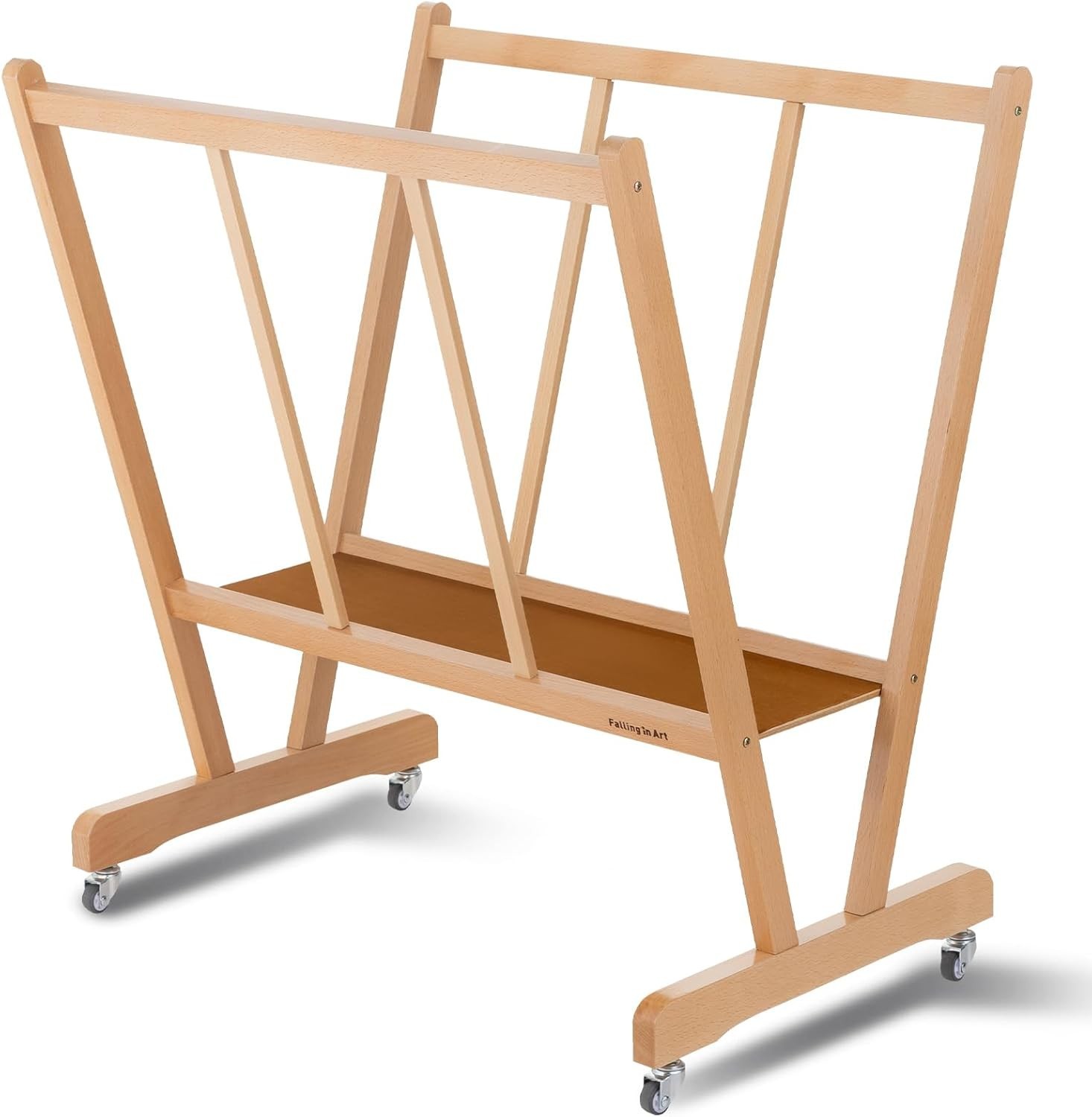 Large Wooden Print Rack with Rolling Casters, Art Drying and Display Storage …