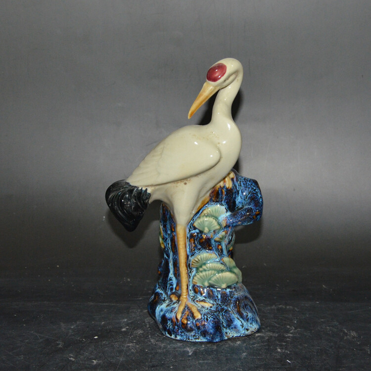 9.4″ CollectChinaBlue Glaze Porcelain Hand Engraving Red-crowned Crane Brush Pot