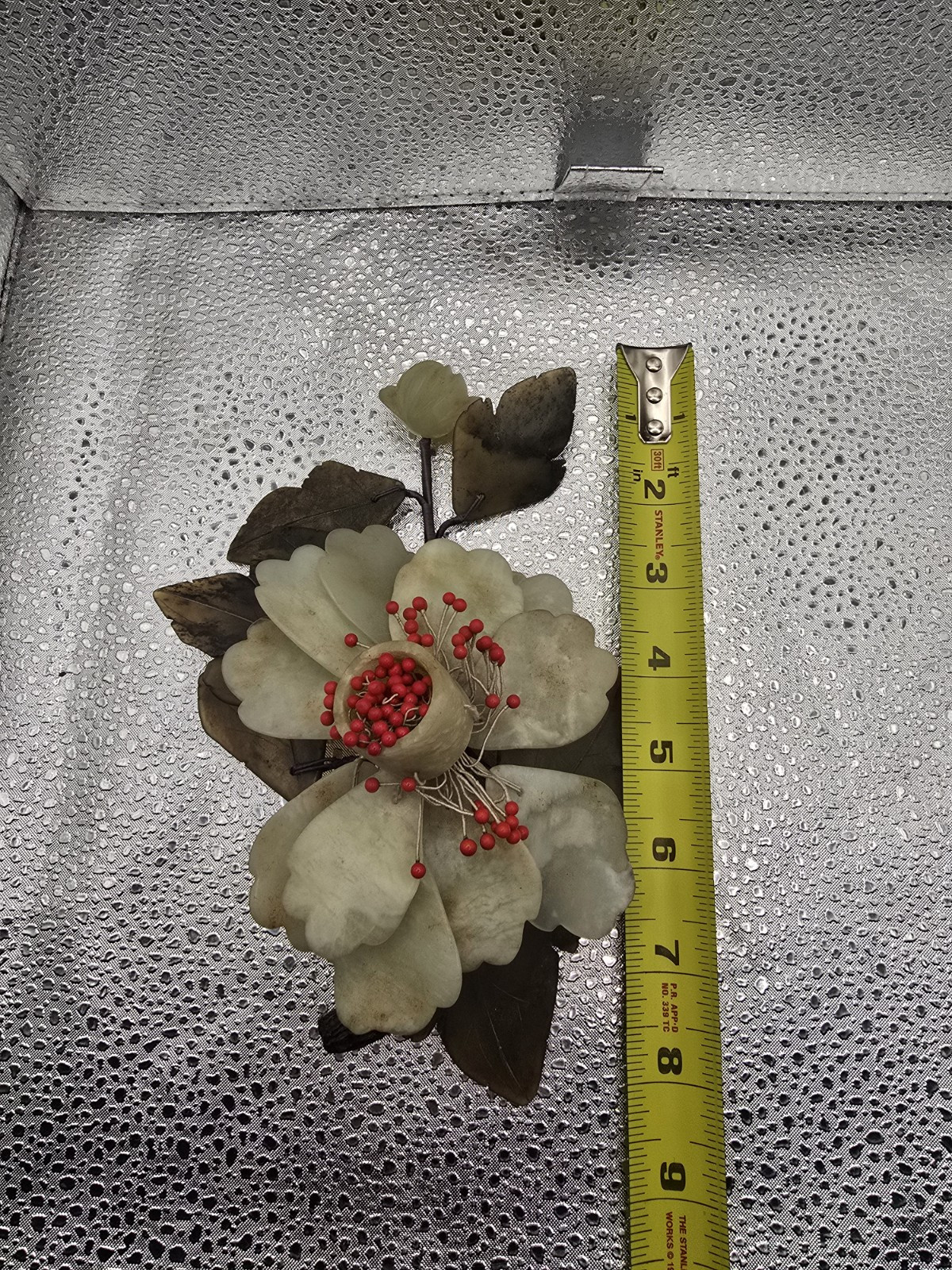 Vintage Antique Chinese Carved Stone Jade Flowers Leaves