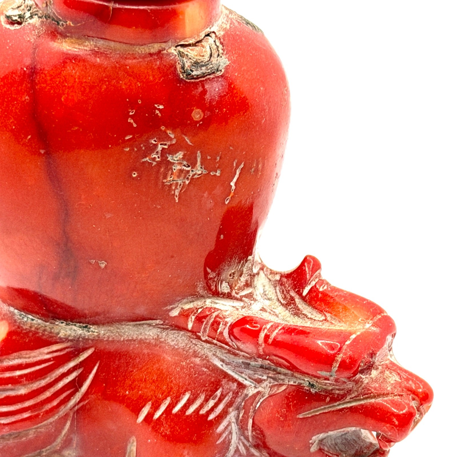 Vintage 60s Carved Natural Coral Dragon Chinoiserie Snuff Bottle