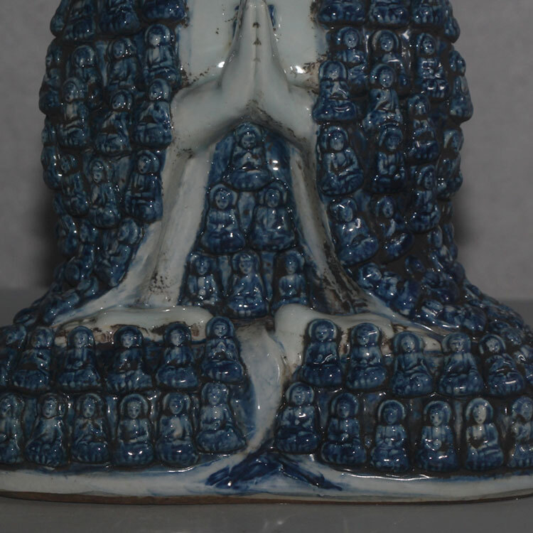 10.6″ China Jingdezhen Blue and White Porcelain 10000 Sitting Buddha Statues