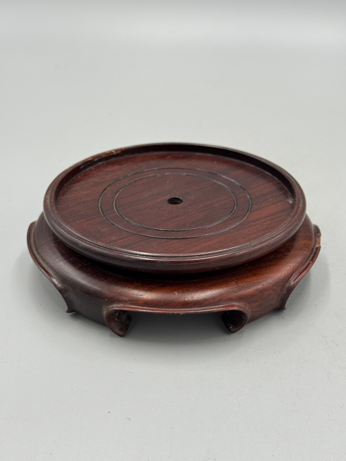 Vintage Chinese 20th c. Hong Kong Made Carved Rosewood Brown Wood Stand 4.5”