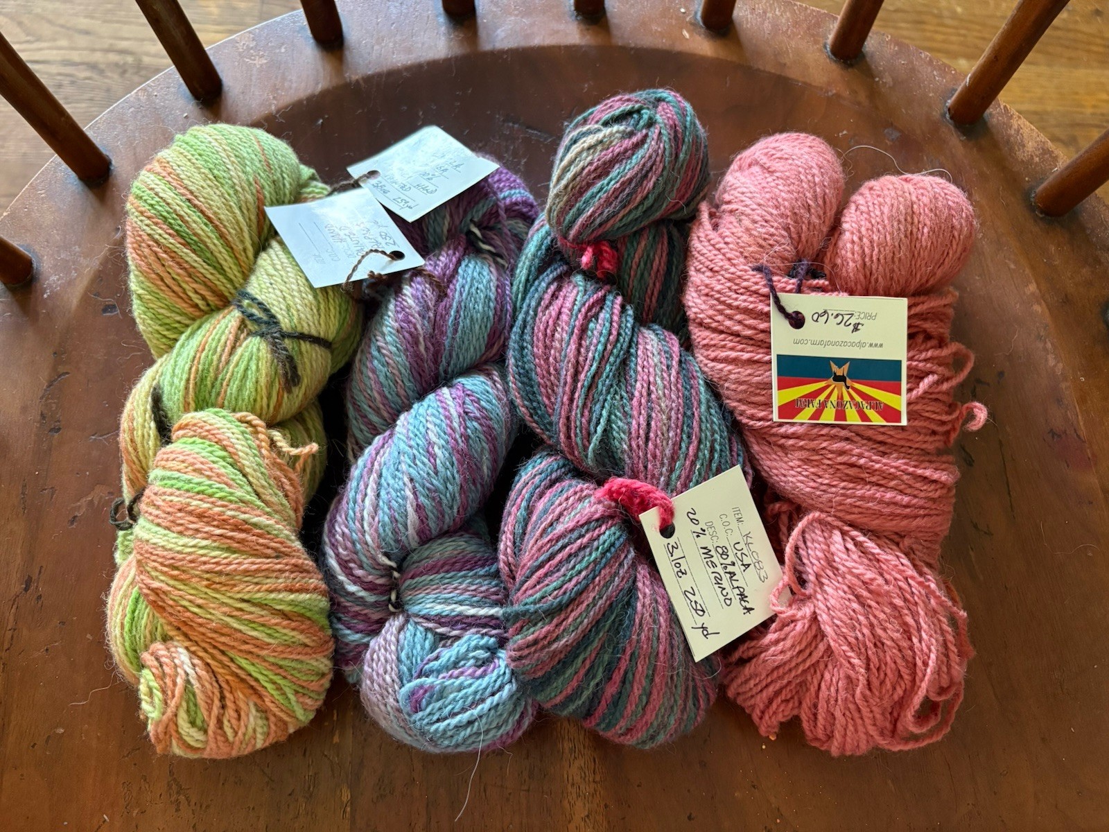 Alpacazona Farms Hand Dyed Yarn Alpaca Merino Wool Lot Of 4 Hanks