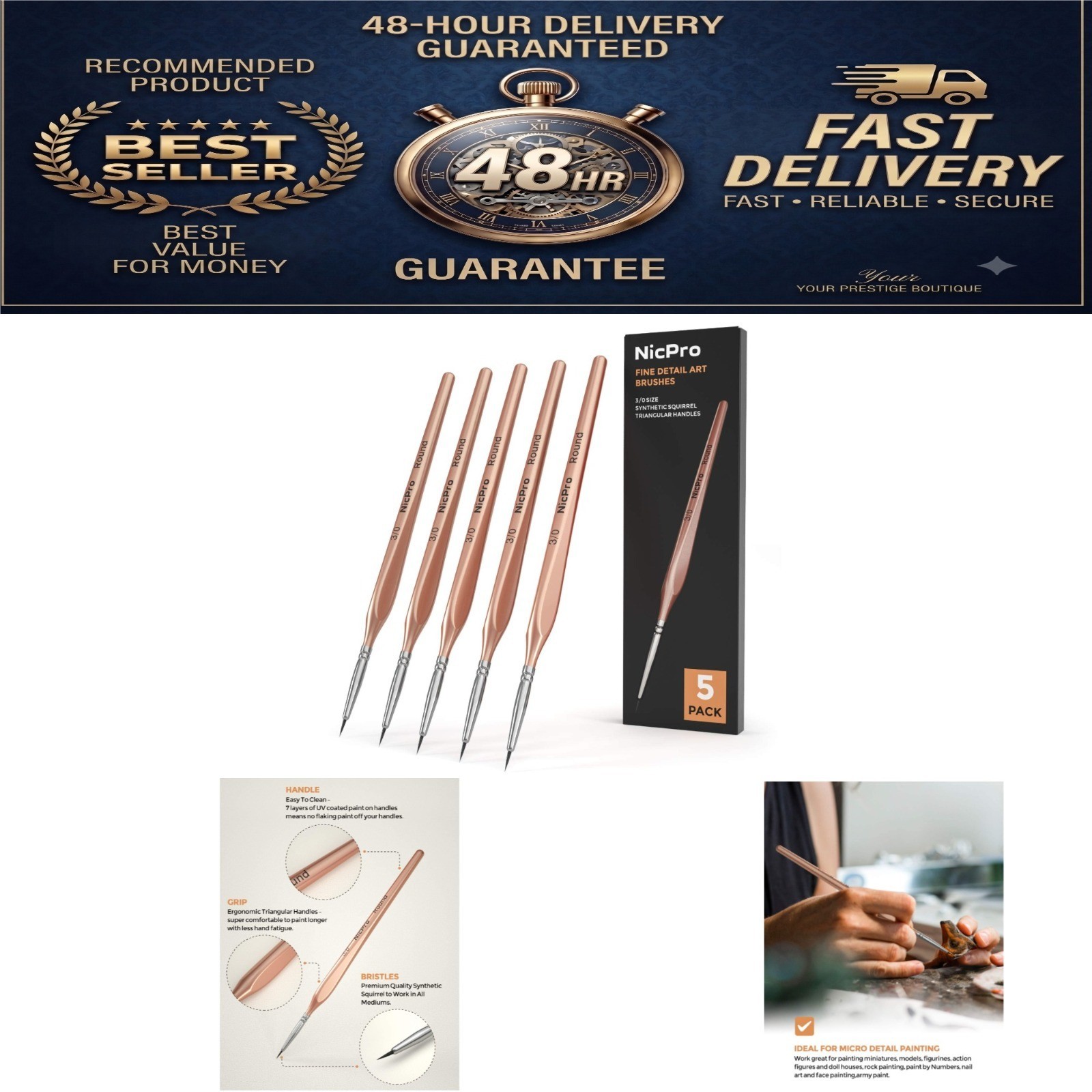 Nicpro Detail Paint Brushes Set – 5 PCS Extra Fine Tip 000