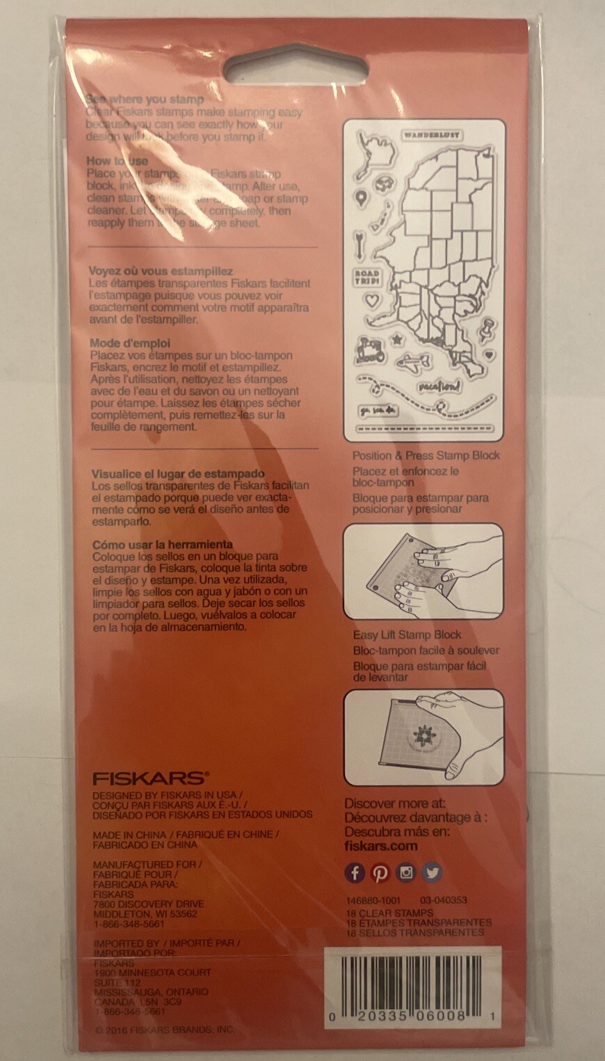 Fiskars Wanderlust Stamps 18 Clear Stamps Included