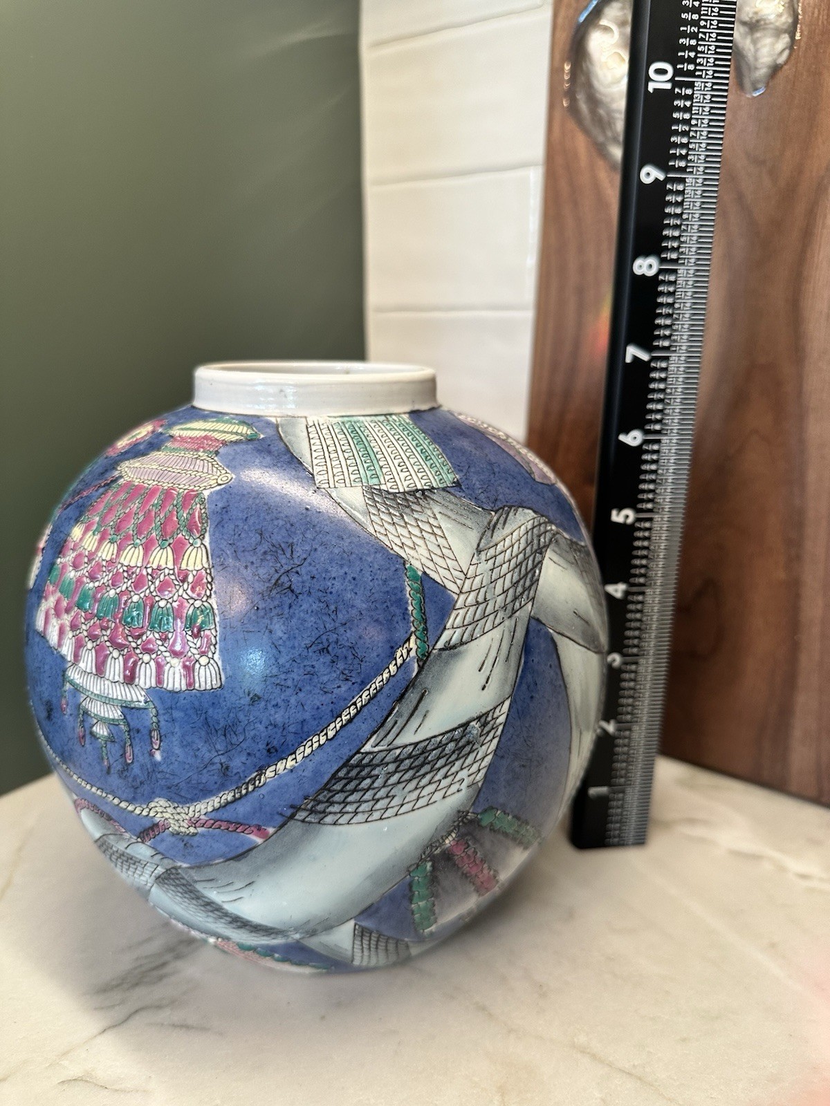 Oriental Asian Porcelain Planter Vase Decor ~ HAND PAINTED ENAMEL Abstract