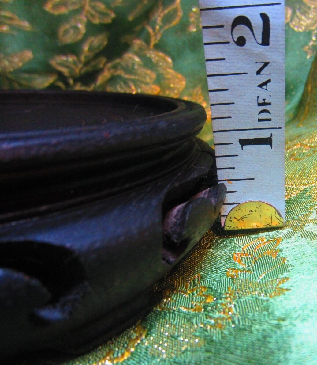 Vintage Chinese Carved Footed Black Hard Wood Display Stand Solid 4″ Hong Kong