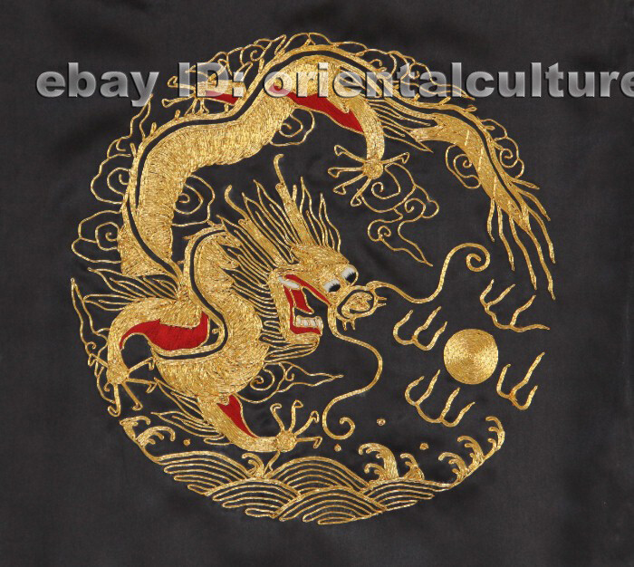Chinese 100%Handmade Su Silk Golden Embroidery Artwork:Dragon
