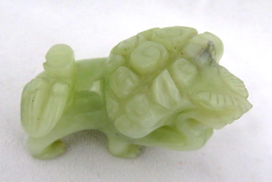 Vintage Chinese Carved Green Jade Foo Dog Figurine