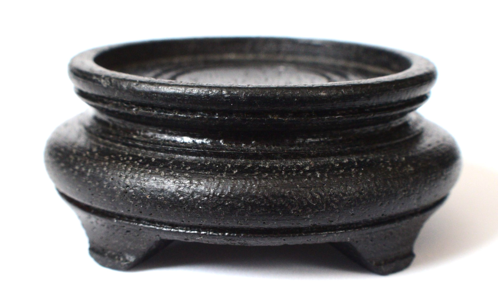 Vintage Chinese Round Dark Wood Stand/figurine base Very Small 2″ diam S32