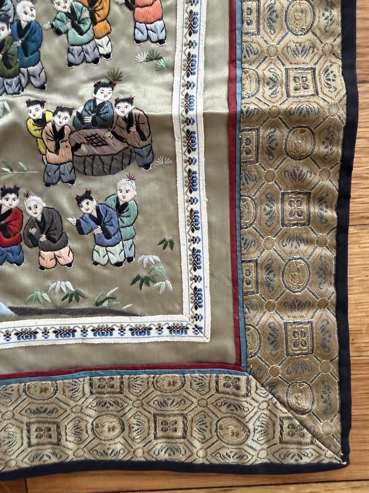 Chinese Embroidered Silk Textile Multicolor Rectangular with Children Motif