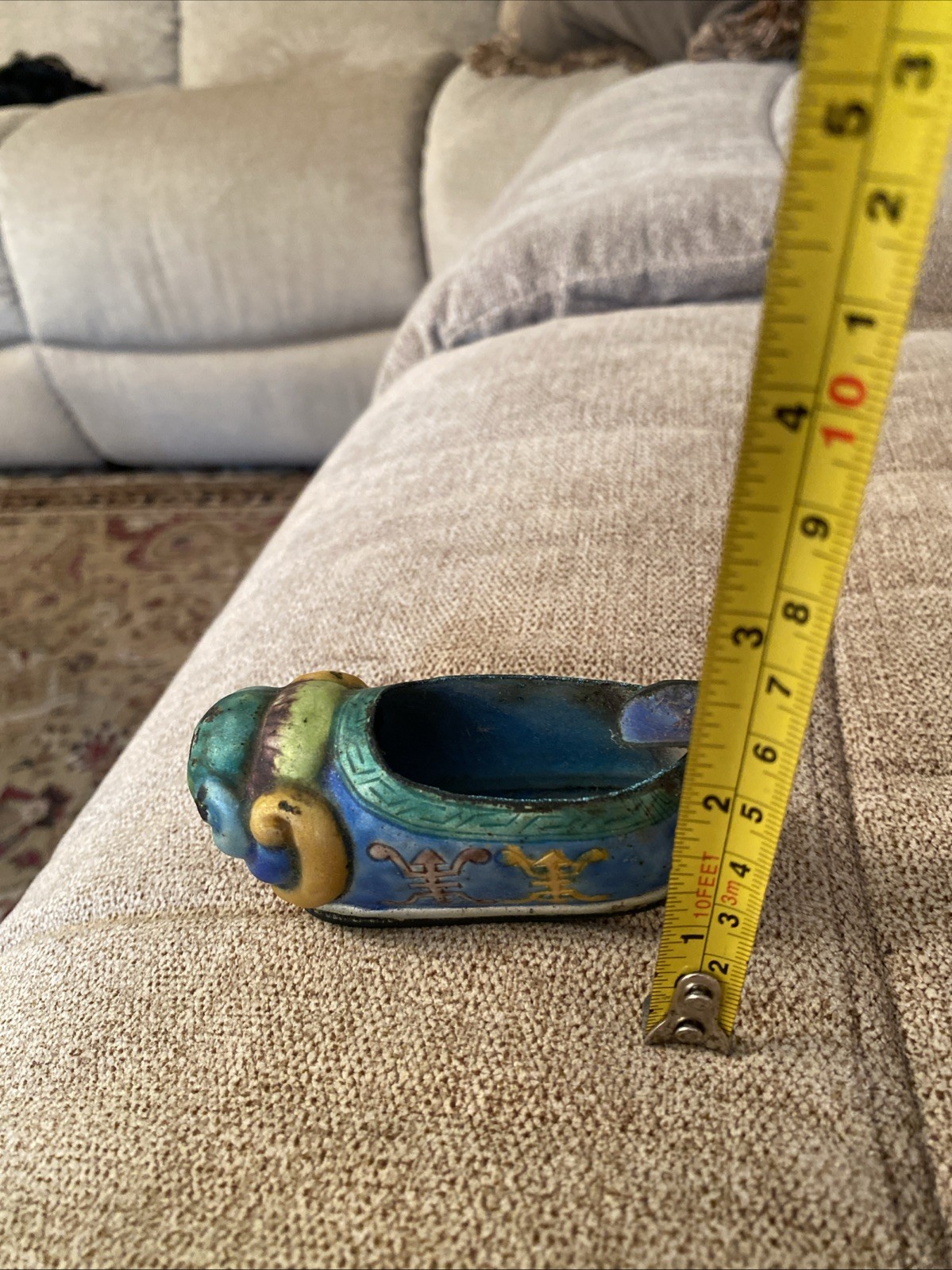 Vintage Rare China Chinese Cloisonné Shoe Single Cigarette Metal Ashtray