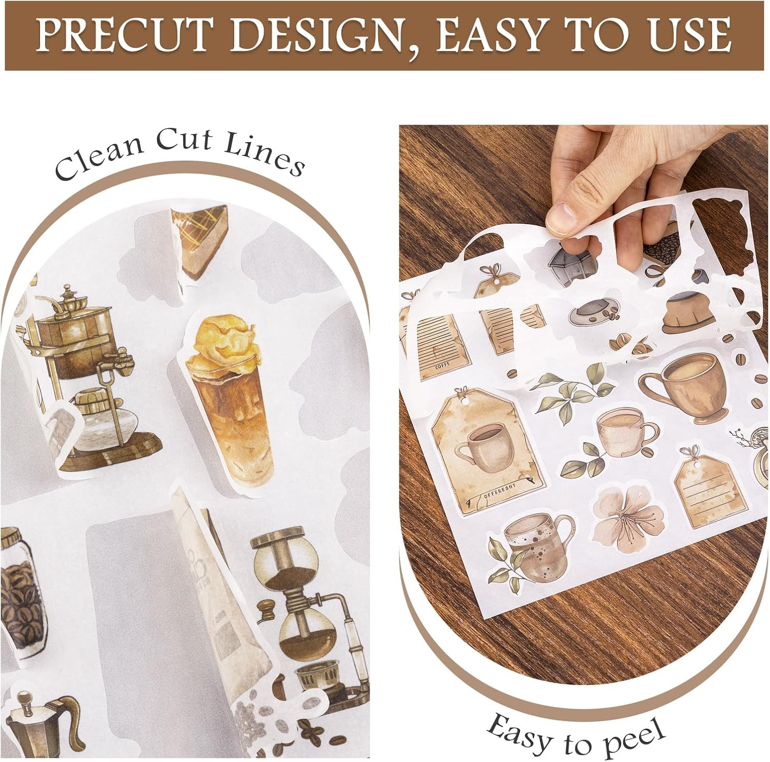 558Pcs Coffee Theme Washi Sticker for Scrapbooking | 50 Sheets Journaling Stick