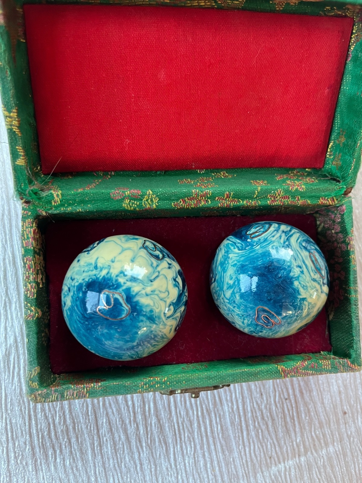 Pair of Pretty Blue & White Swirl Enamel w Cloisonné Panda Bears Magnetic Metal
