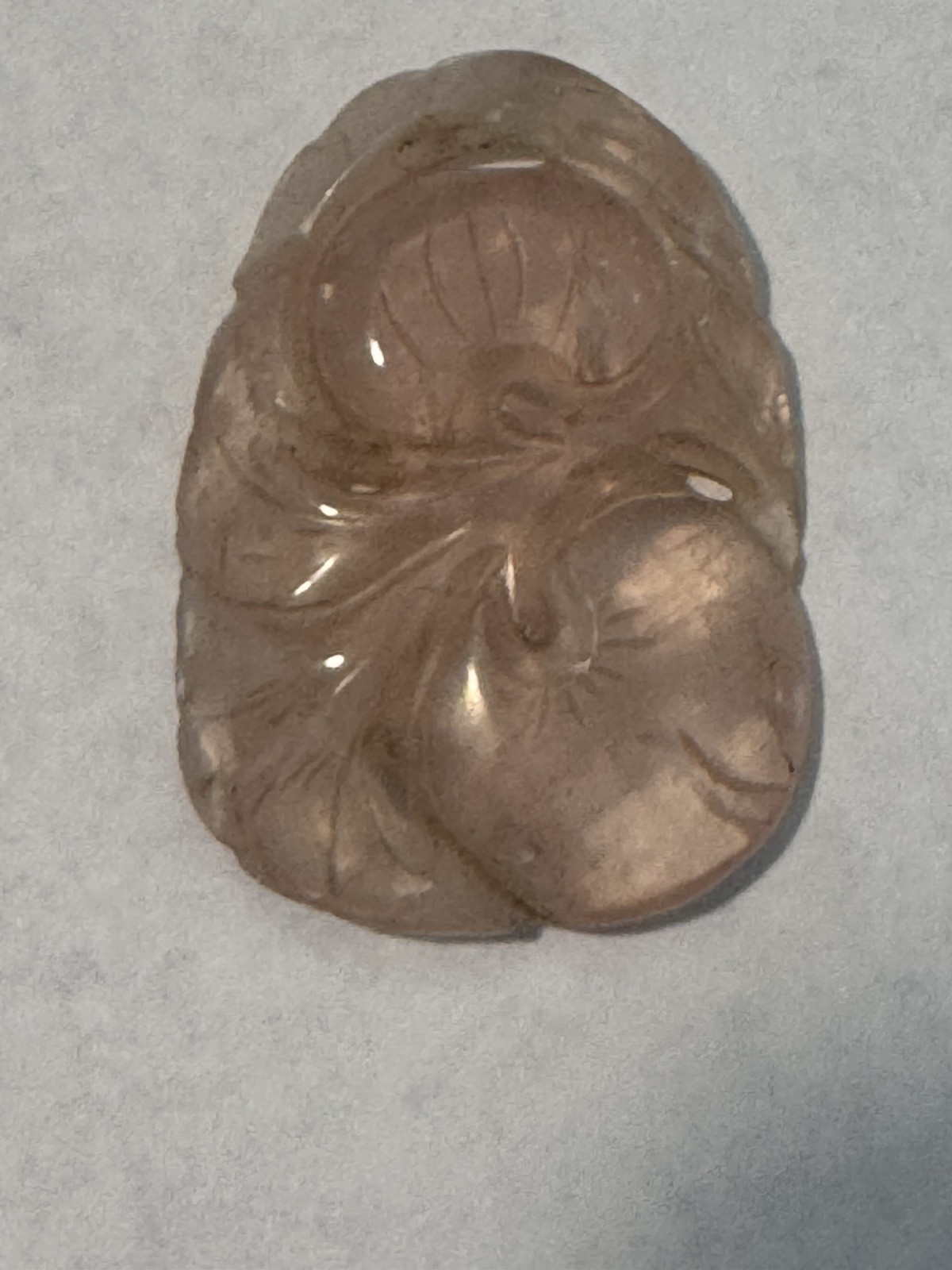 Vintage Hand Carved Top Grade Rose Quartz Chinese Themed Fruits & Leaves Pendant