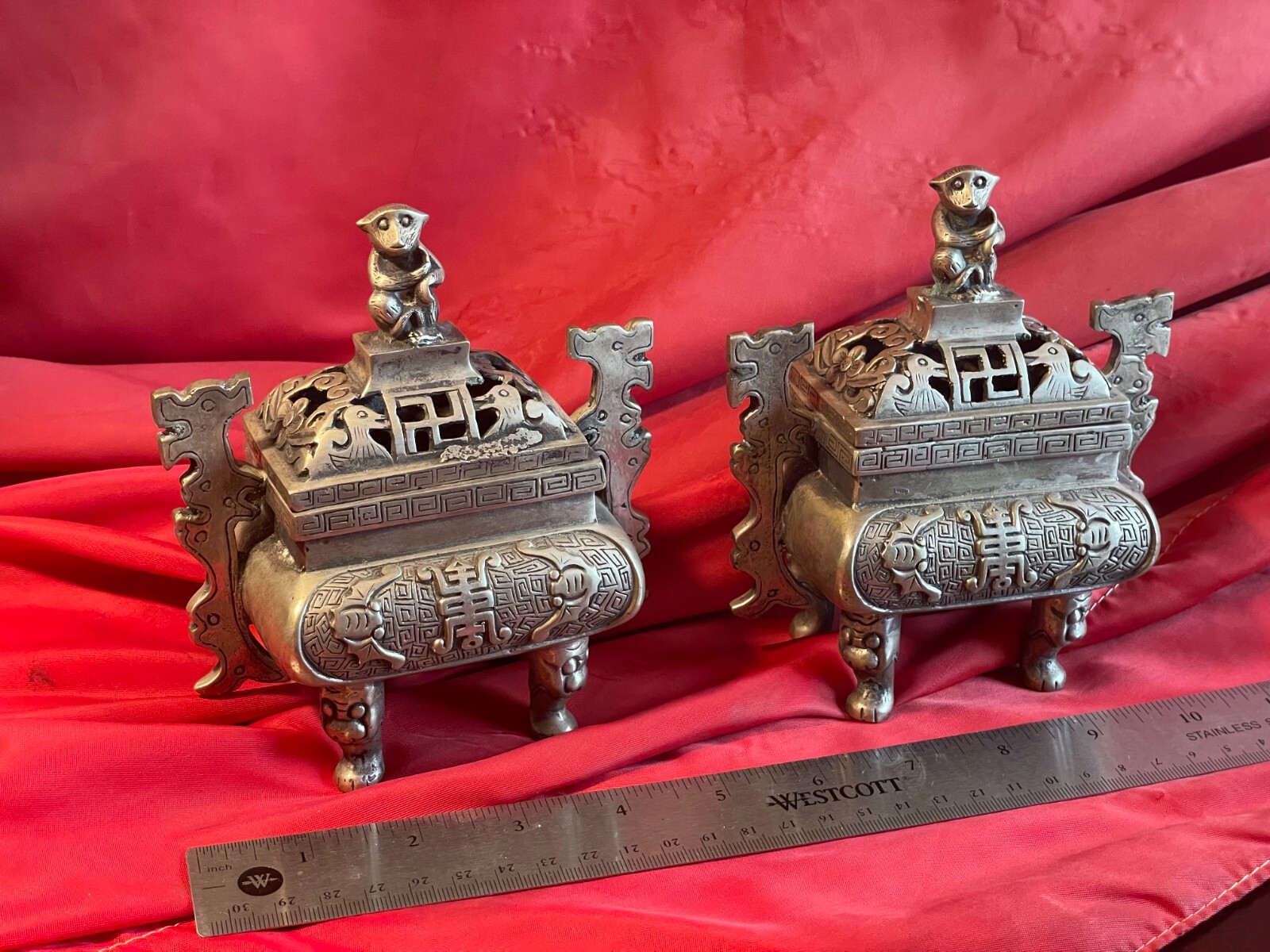 Old Chinese Bronze Incense Burner 2pcs