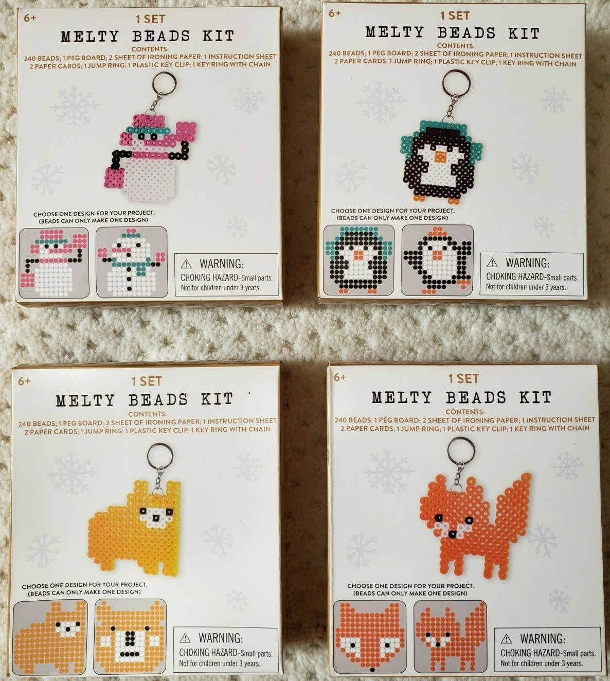 MELTY BEADS KEYCHAIN KIT, fuse beads Choose Snowman, Penguin, Bear or Fox