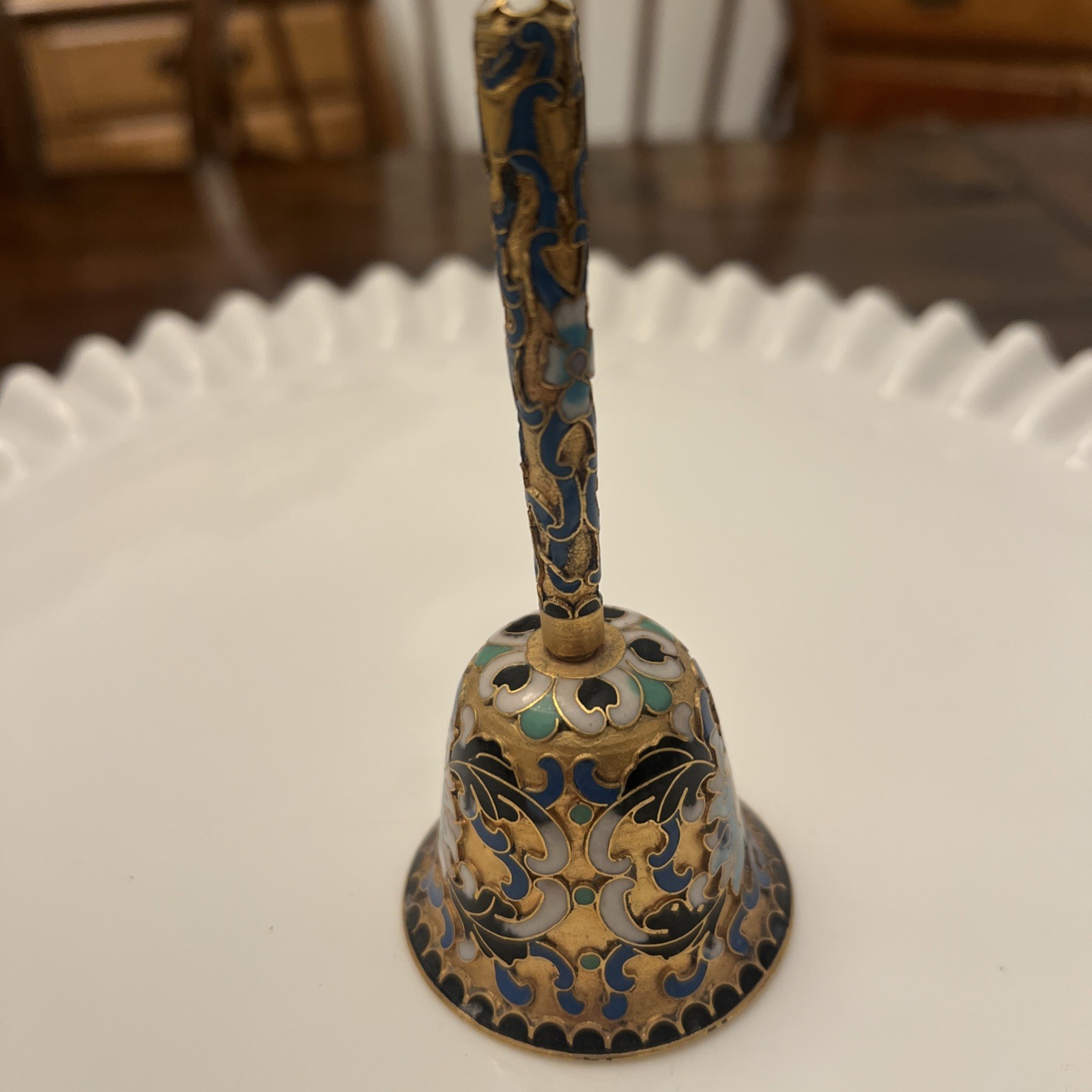 Vintage Chinese Cloisonne Enamel Floral Gold Metal Bell