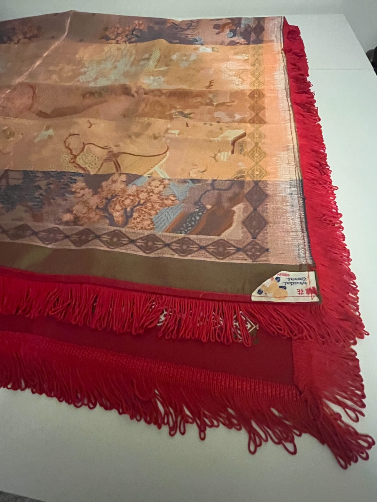 Vintage Chinese “Brocaded Flowers” Silk Blend Tapestry Tablecloth Piano Shawl