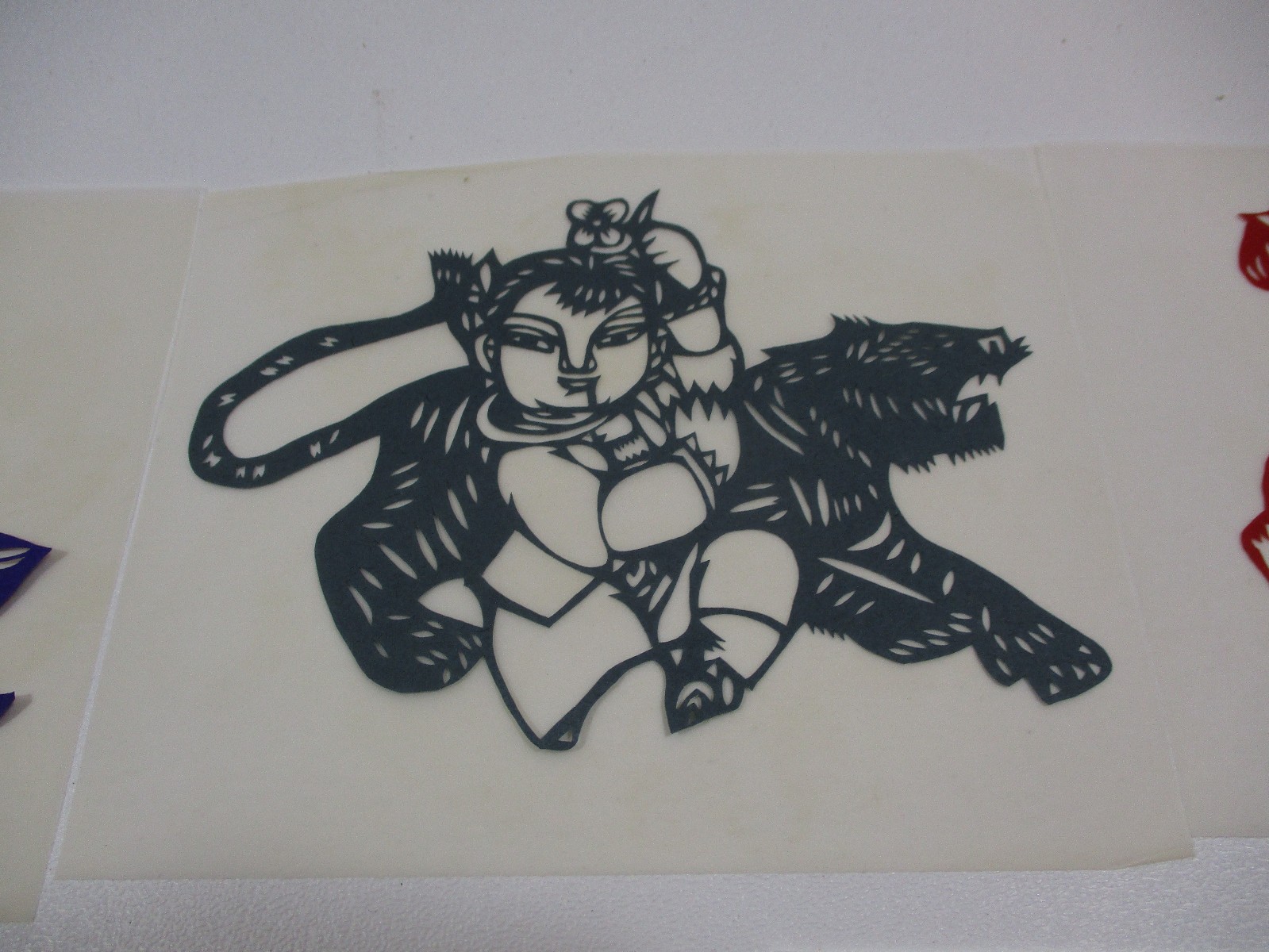 Lot Set 8 Vintage Chinese Folk Art Paper Cuts Woman with Animals Multicolor