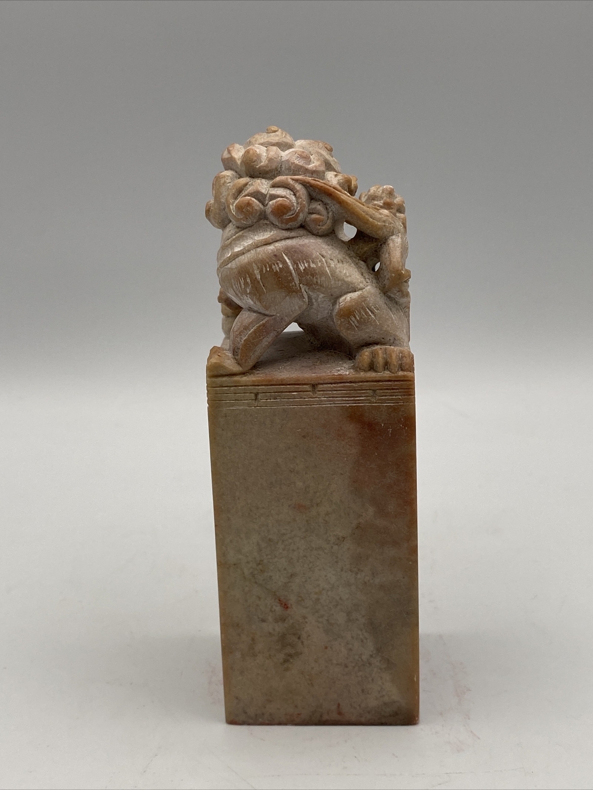 Vintage Carved Chinese Soapstone Seal Foo Dog Lion 1.5”sq x 4.5” Tall