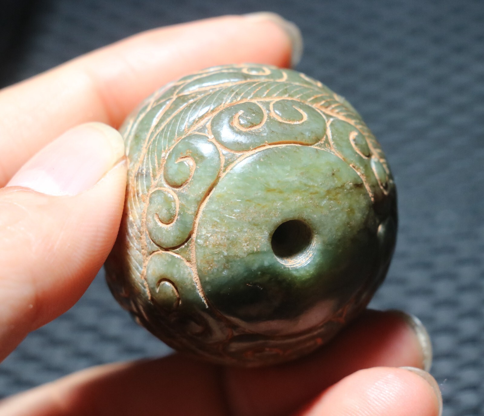 Exquisite Chinese Hetian Old JADE Linking Fortune Large Ball Sphere 40MM Amulet
