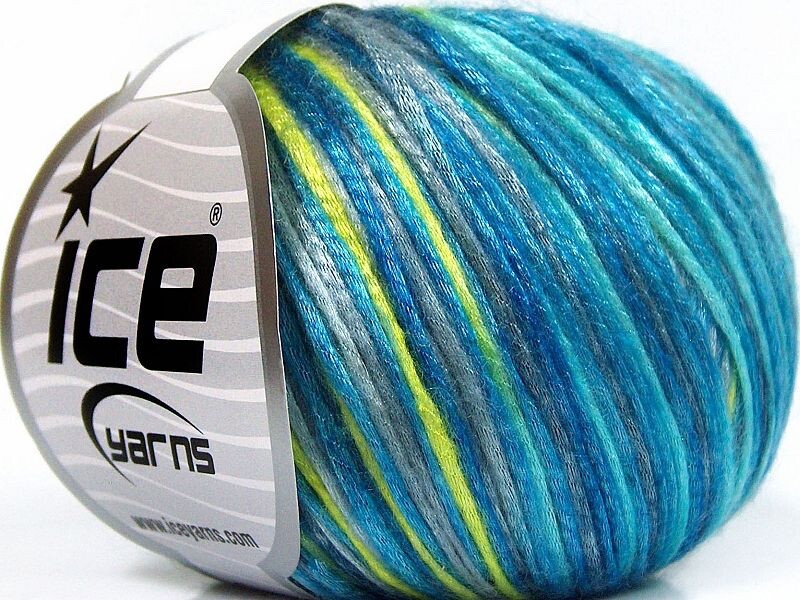 Rockabilly Color #66220 Ice Yarns Turquoise Silver Green Fuzzy Soft Shiny 50gram