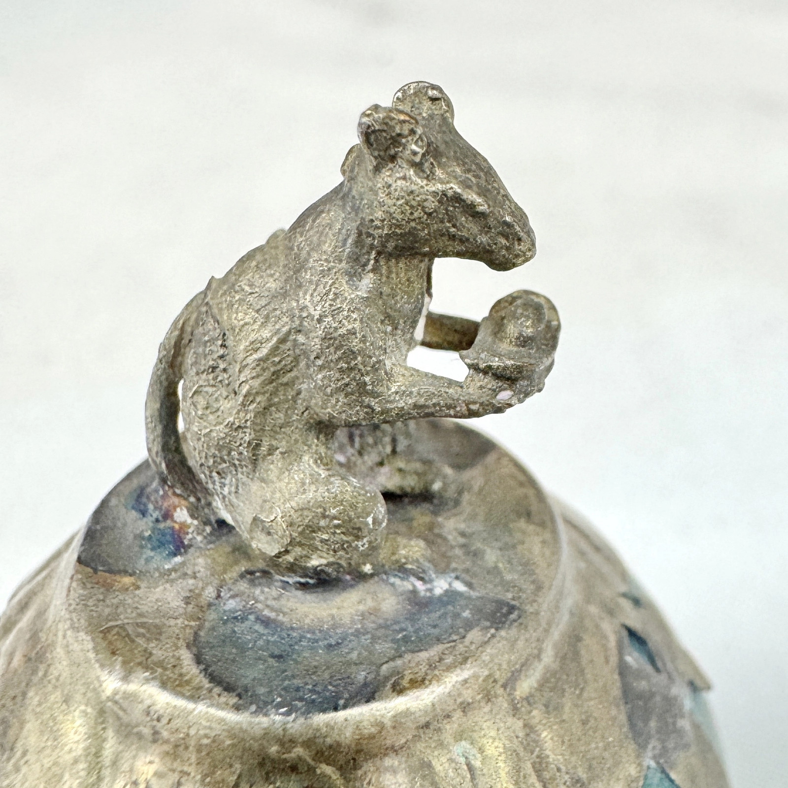 Vintage Chinese Zodiac RAT Green Marble Orb, Pewter/Tin Finial and Dragon Motif