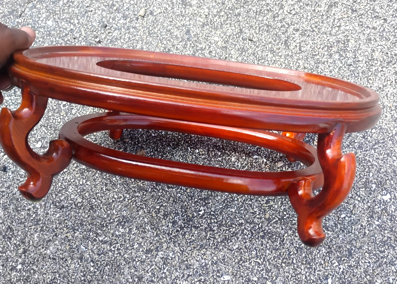 Carved Wood Plant Stand Display Brown Vase Fish Bowl Rosewood Oriental 14 x 10″