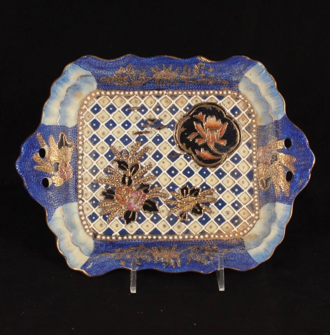 Vintage Chinese Porcelain Tea Tray w/ Cobalt Blue Checker – MACKENZIE CHILD STY