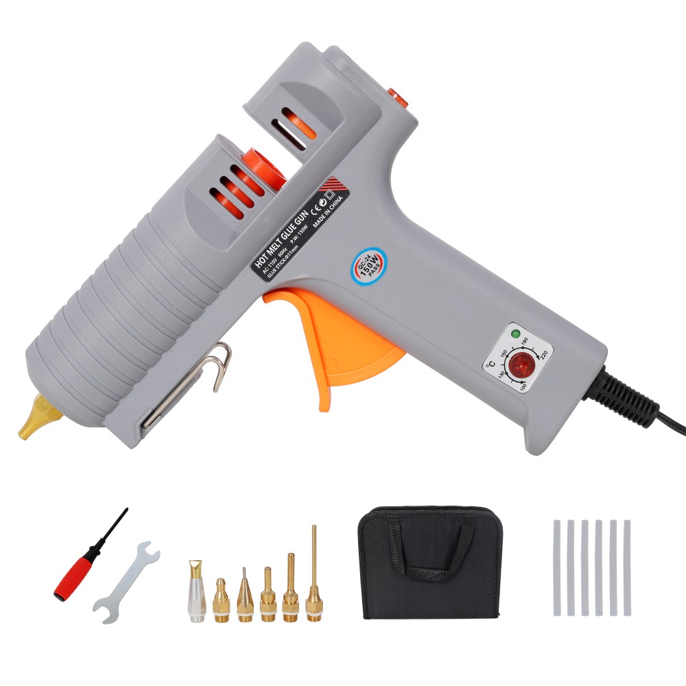 150W Hot Glue Gun, Temperature Adjustable Glue Gun with 6 Copper Nozzles