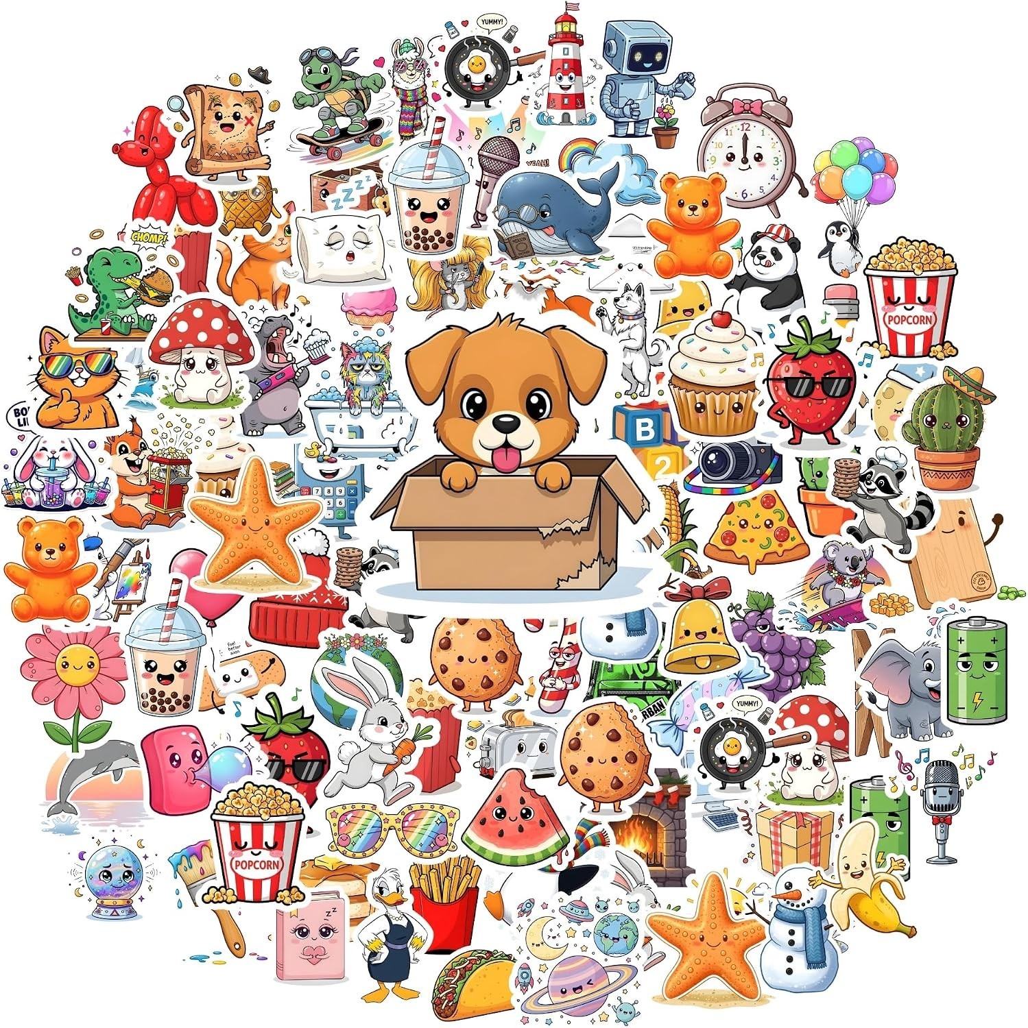 100 Fun Stickers for Kids – Waterproof Vinyl Mixed Theme Sticker Pack