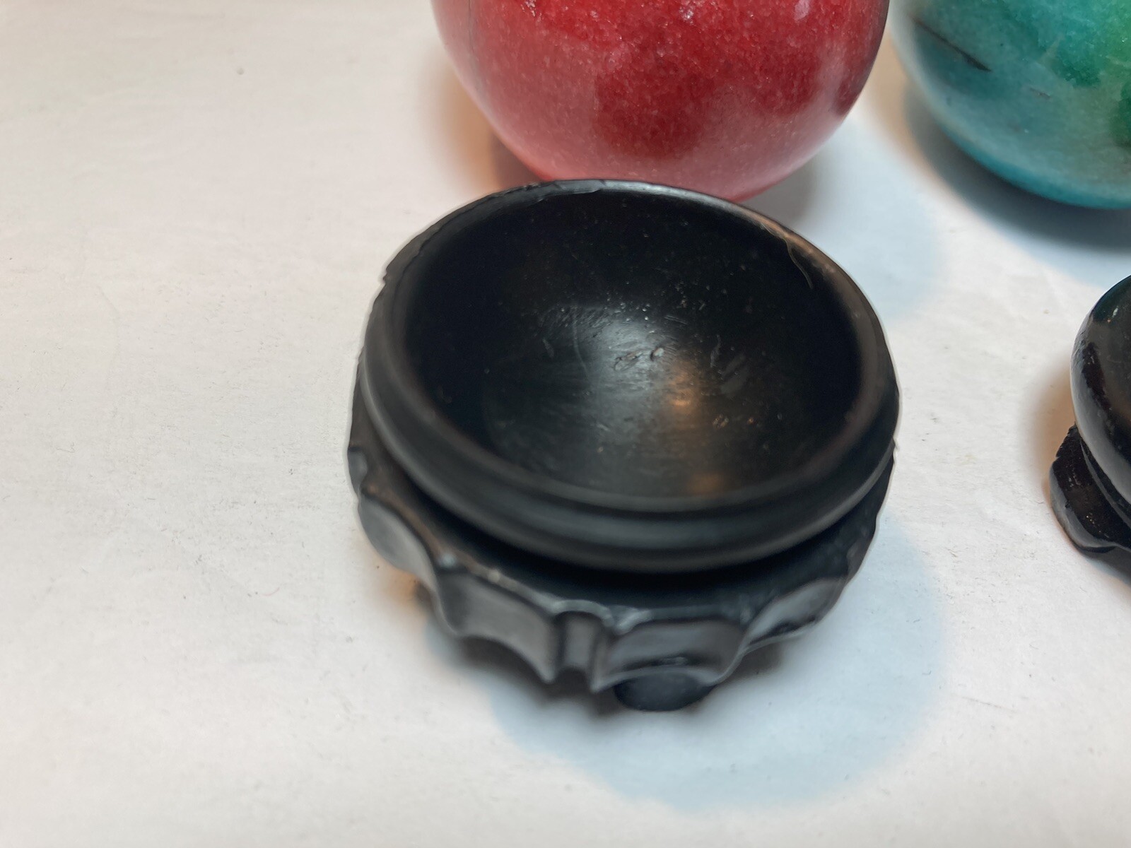 2 Vintage Chinese Hand Etched Painted Marble Stone Egg Monk Stand 2.5”
