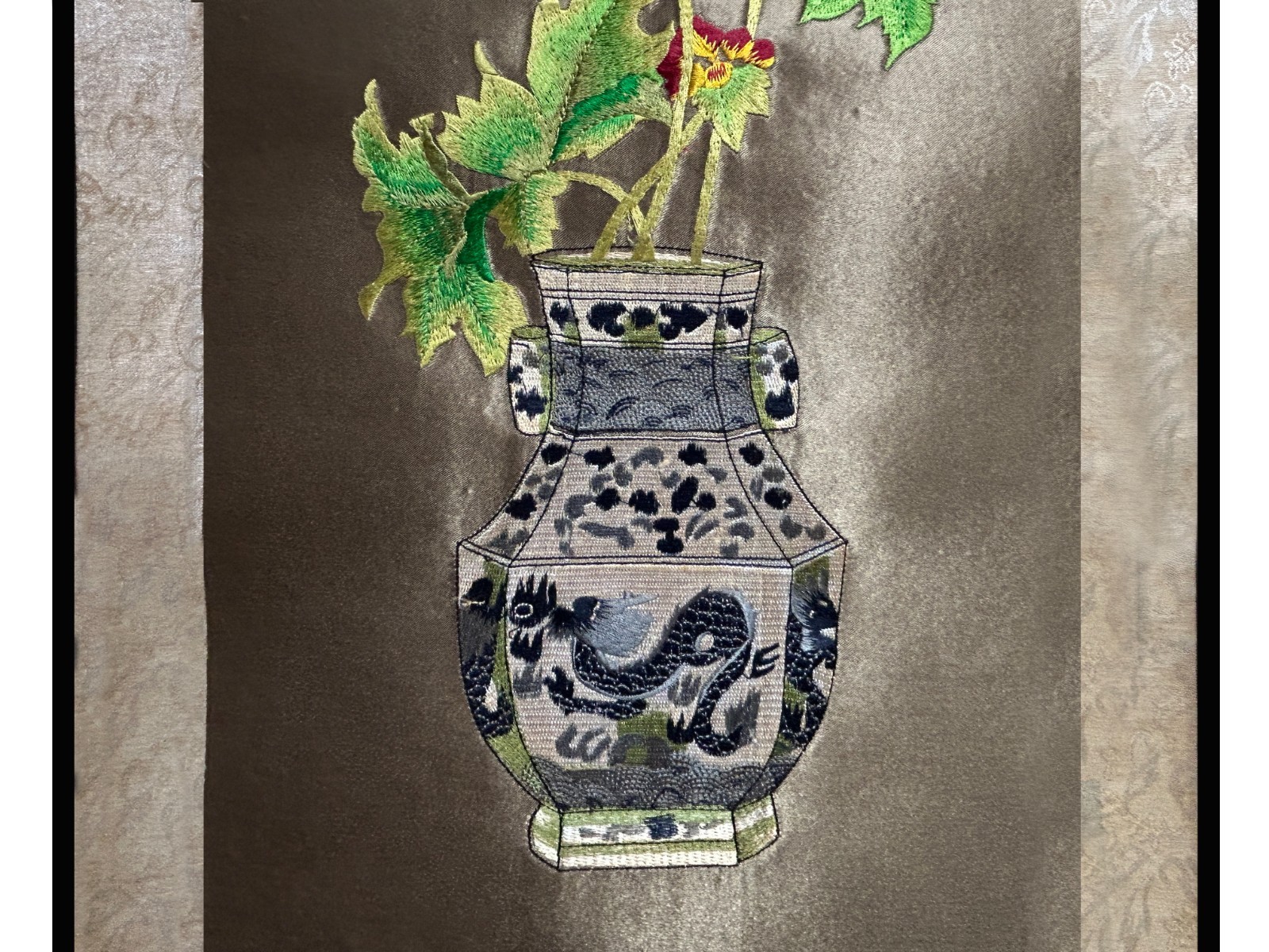 Chinese Flower Vase Embroidery Scroll Painting Wall Art ws4772