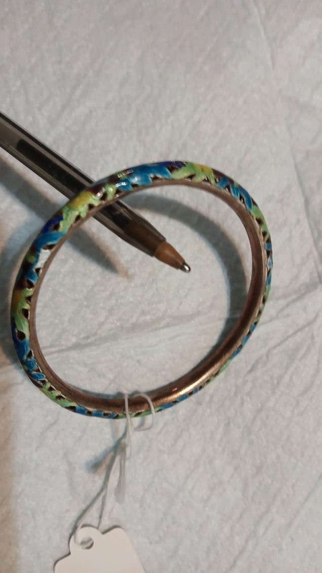 Vintage Chinese Cloisonné Bangle Bracelets Floral Multicolor
