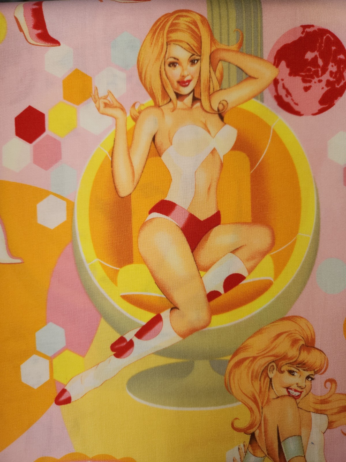 Alexander Henry Fabric Futue-ella 2004 Pink Sexy Pinup Girls 1 Yard Cotton